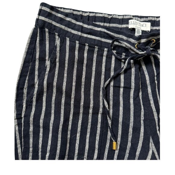 Ellen Tracy navy and white linen blend ankle pants size Medium - Picture 3 of 6